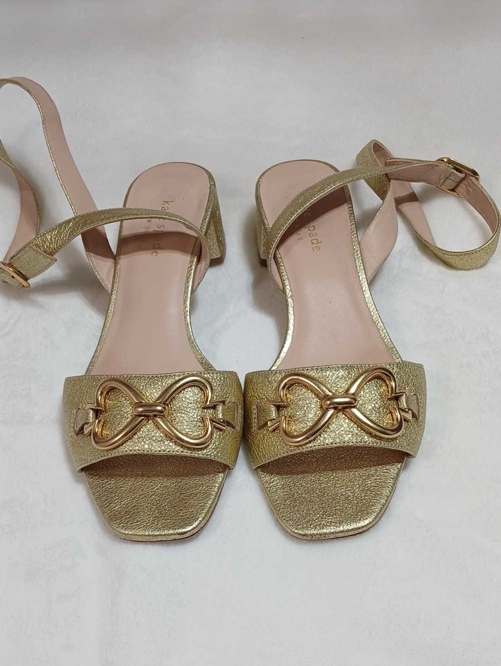 Kate Spade Metallic Gold Ankle-Strap Block Heel Sandals Sz 8 B